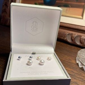 Genuine Freshwater Pearl Sterling Silver Earring Set